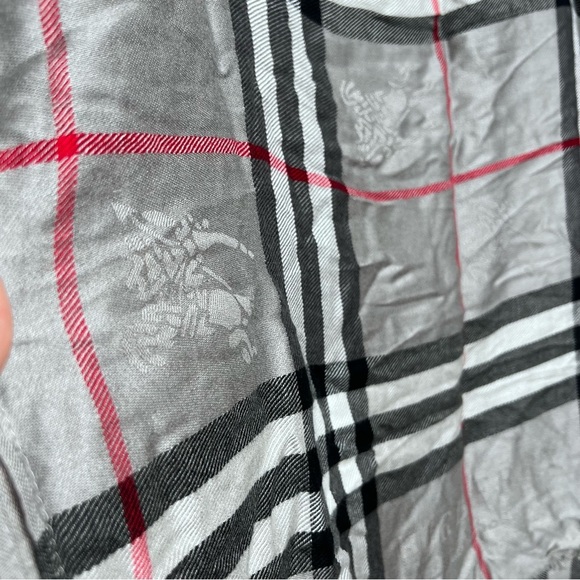 Burberry Scarf Vintage Cashmere Gray Plaid Fringe Large Rectangular Kimono R - Picture 4 of 9